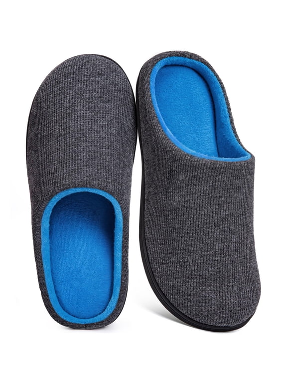 HomeTop Men's Two-Tone Memory Foam Slippers Non-Slip Rubber Sole Indoor Outdoor