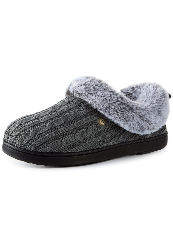 HomeTop Women’s Cable Knit Bootie Slippers, Memory Foam Non‑Slip Indoor‑Outdoor House Shoes for Gifting