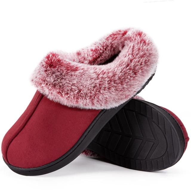HomeTop Women's Classic Microsuede Memory Foam Slippers Durable Rubber