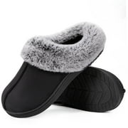 HomeTop Women's Classic Microsuede Memory Foam Slippers Durable Rubber Sole with Warm Faux Fur Collar