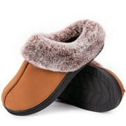 HOME TOP HomeTop Women's Classic Suede Memory Foam Slippers Durable Sole with Warm Faux Fur Collar