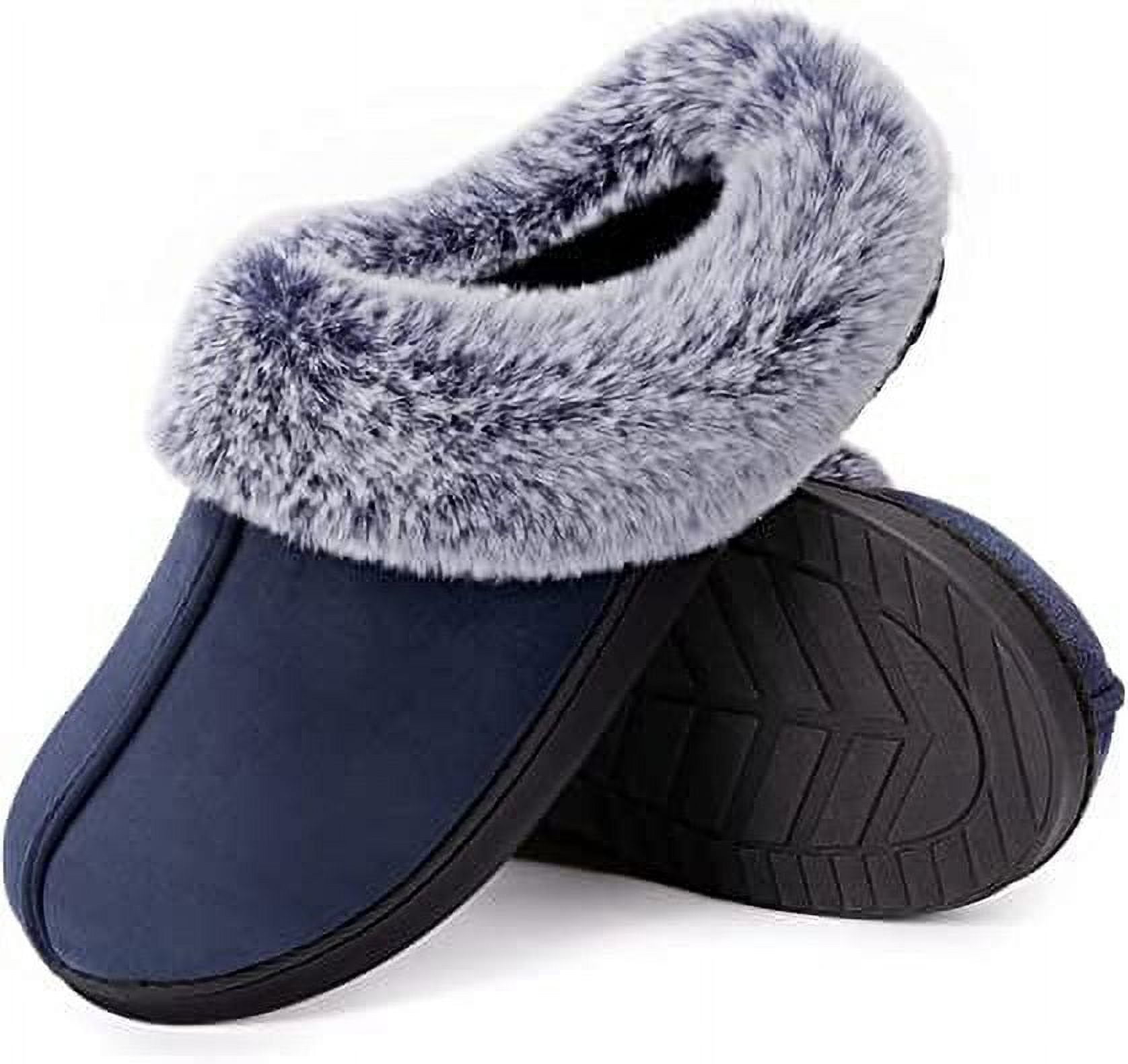 HomeTop Women's Cozy Memory Foam Slippers, Microsuede, Faux Fur Lined