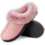 HOME TOP HomeTop Women's Classic Microsuede Memory Foam Slippers Durable Rubber Sole with Warm Faux Fur Collar