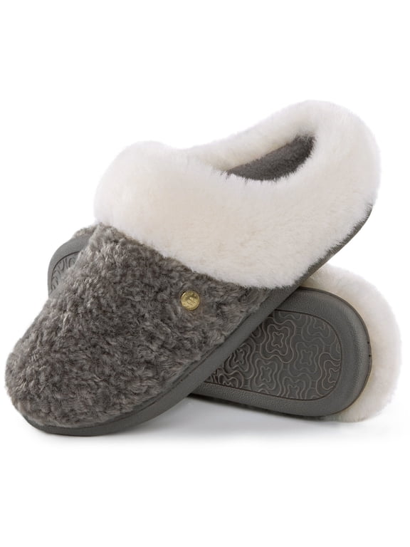 HomeTop Women's Comfy Clog Slippers Soft Warm Non-slip Indoor House Shoes with Fuzzy Collar Ash Gray, 7-8 US
