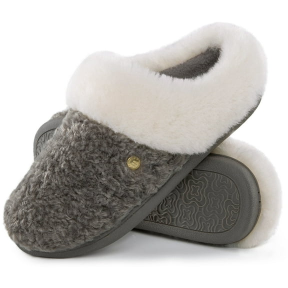 HomeTop Women's Comfy Clog Slippers Soft Warm Non-slip Indoor House Shoes with Fuzzy Collar Ash Gray, 9-10 US