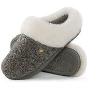 HOME TOP HomeTop Women's Comfy Clog Slippers Soft Warm Non-slip Indoor House Shoes with Fuzzy Collar Ash Gray, 9-10 US