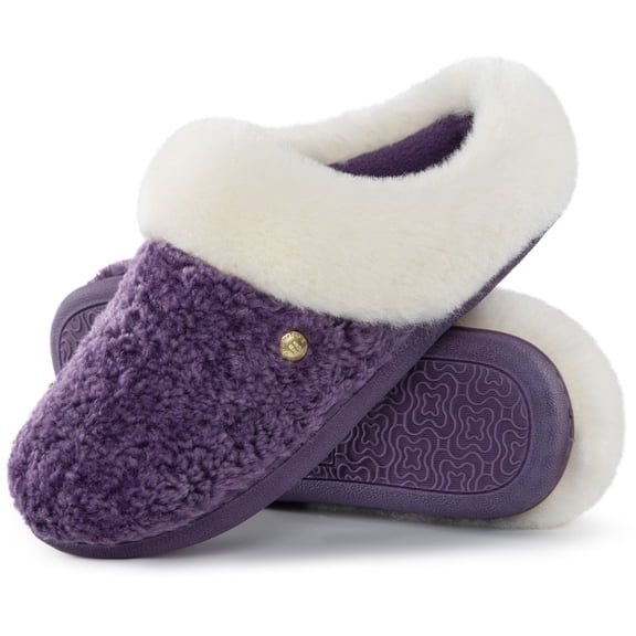 HomeTop Women's Comfy Clog Slippers Soft Warm Non-slip Indoor House Shoes with Fuzzy Collar Tyrian Purple, 7-8 US