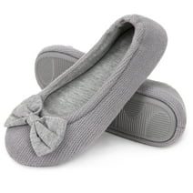 HomeTop Women's Comfy Cotton Knit Memory Foam Ballerina Slippers Light Weight Terry Cloth House Shoes w/Stretchable Heel Design