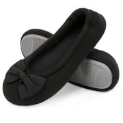 HOME TOP HomeTop Women's Comfy Cotton Knit Memory Foam Ballerina Slippers Light Weight Terry Cloth House Shoes w/Stretchable Heel Design
