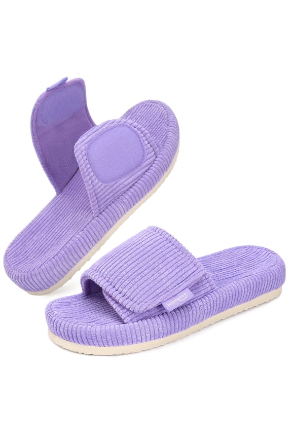 HomeTop Women's Corduroy Open-toe Slippers with Adjustable Closure Soft Purple,5-6 US