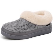 HOME TOP HomeTop Women's Cozy Cable Knit Memory Foam House Shoes Slipper with Fuzzy Plush Collar