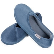 HOME TOP HomeTop Women's Cozy Corduroy Memory Foam Loafer Slippers with Coral Velvet Lining Blue,8 US