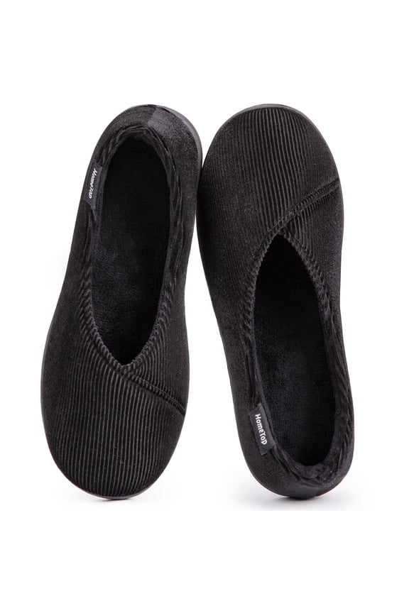 HomeTop Women's Cozy Corduroy Memory Foam Loafer Slippers with Coral Velvet Lining