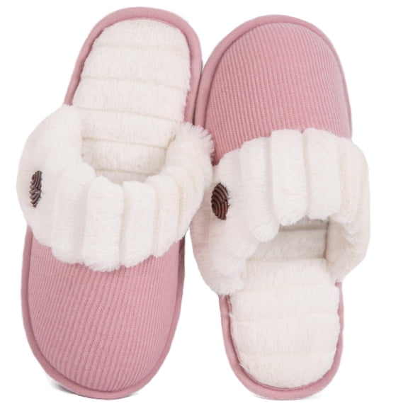 HomeTop Women’s Cute Comfy Fuzzy Knitted Memory Foam Slip On House Slippers Indoor