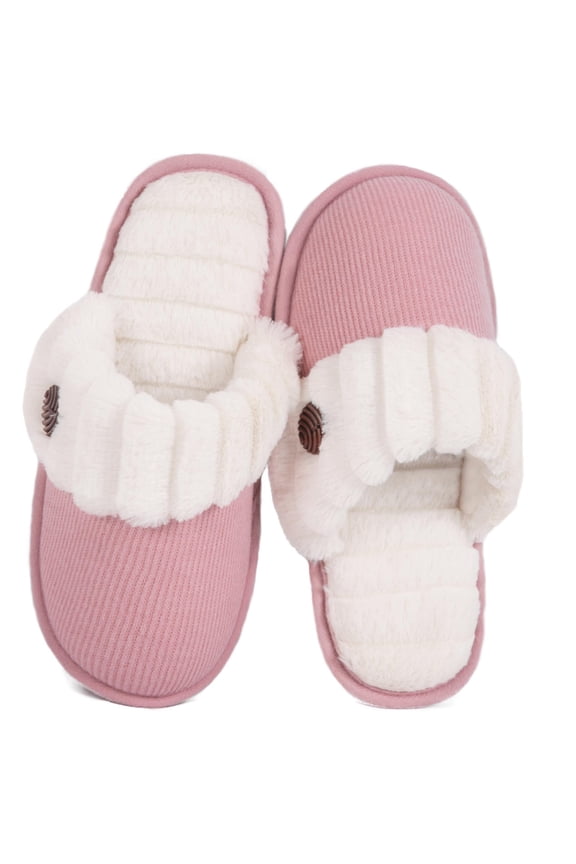 HomeTop Women’s Cute Comfy Fuzzy Knitted Memory Foam Slip On House Slippers Indoor