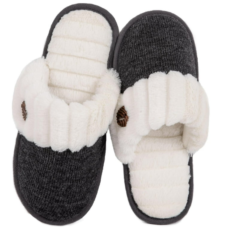 HomeTop Women s Cute Comfy Fuzzy Knitted Memory Foam Slip On House Slippers Indoor