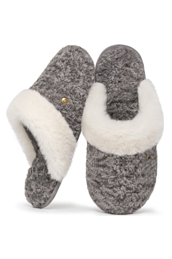 HomeTop Women's Cute Fuzzy Memory Foam Scuff Slippers Comfy Bedroom Lightweight Indoor House Shoes with Luxury Fluffy Collar Cloud Gray, 9-10 US