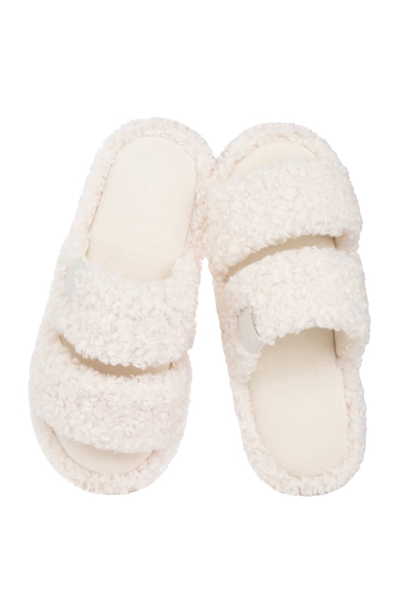 HomeTop Women's Fuzzy Open-toe Slippers Comfy Soft Memory Foam Indoor Outdoor House Shoes