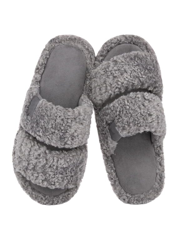 HomeTop Women's Fuzzy Open-toe Slippers Comfy Soft Memory Foam Indoor Outdoor House Shoes