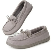 HOME TOP HomeTop Women's Moccasins House Slippers Indoor Outdoor Suede Faux Fur Rubber Sole Memory Foam House Shoes Sizes Breathable Microsuede Soft Home Slippers