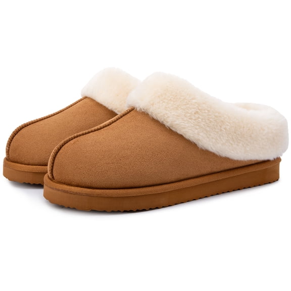 HomeTop Women’s Warm Fuzzy Slippers Memory Foam Suede Upper Plush Collar Indoor Outdoor House Shoes