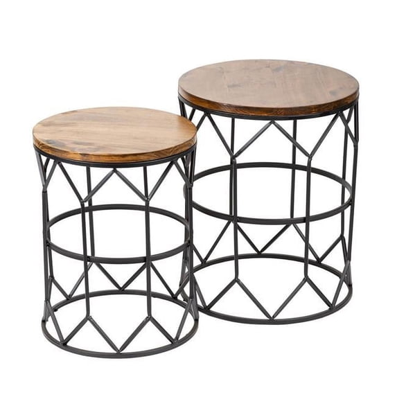 HomeView Design 20.5" & 18.75"H Wooden Board Round Stool/Accent Table for Home & Office (Set of 2)