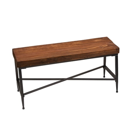 HomeView Design 40.8" Solid Wood Entryway Accent Bench, Metal Sturdy Stand KD (Brown)