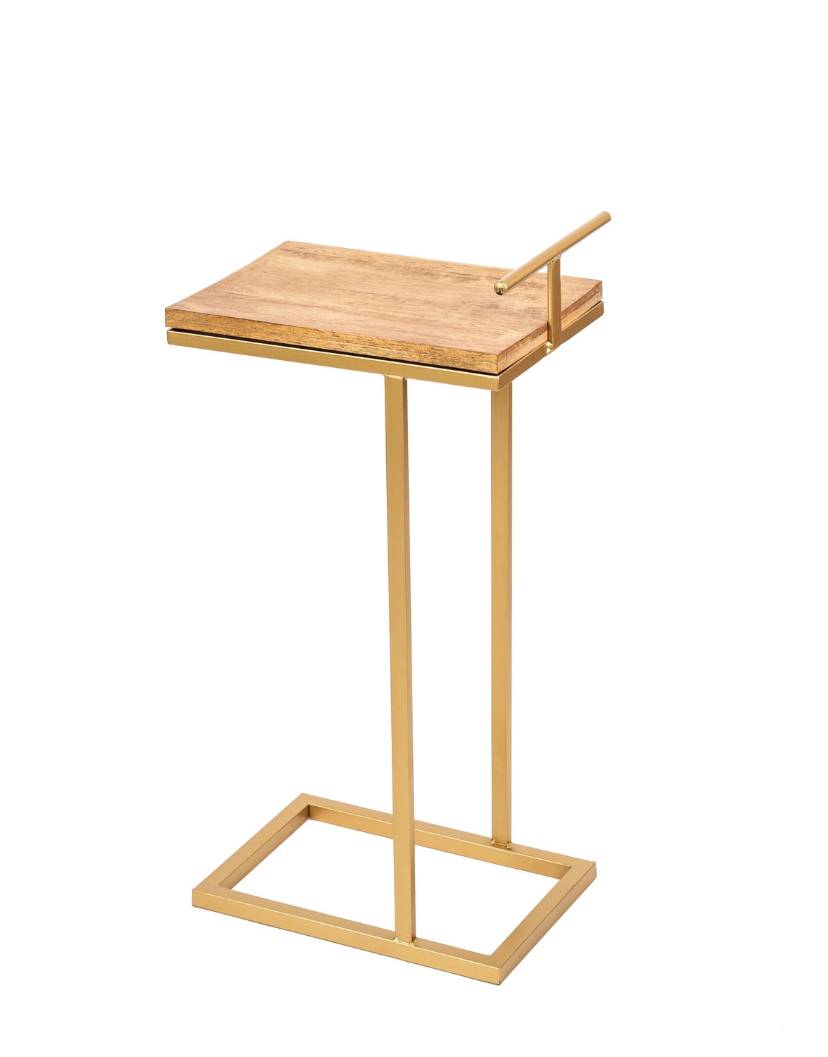 HomeView Design Drink Stand CShape Metal End Table, Wood, Brown