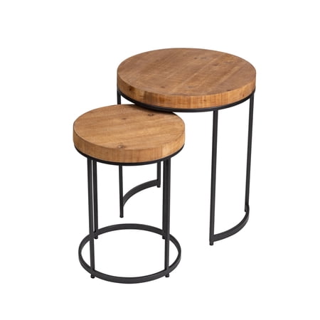 HomeView Design Modern 19" Round Wood Patch Nesting Table/Stacking Set, Metal Frame (Set of 2)