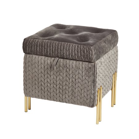 HomeView Design Upholstered Accent Ottoman Storage 16.1" Hinged, Tufted/Square (Gray)