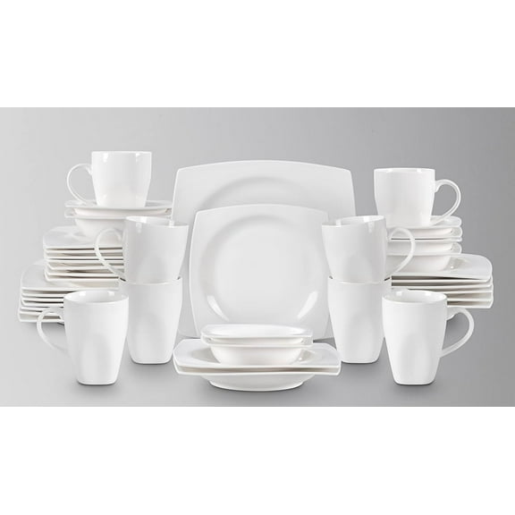 HomeVss, New Bone China Dinnerware SEt, Rim Square Shape, 40pc Set