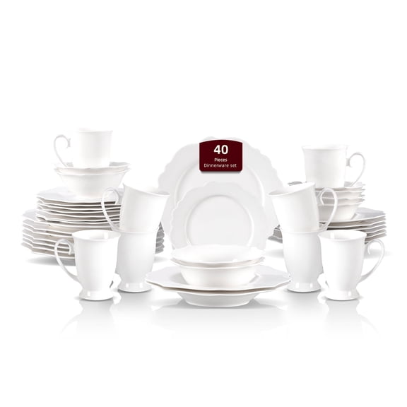 HomeVss, New Bone China Dinnerware Set Embossed Winds, Service for 8-40pc Set