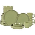 thumbnail image 1 of HomeVss, Nordic Shape Rising Rim Stoneware 20pc Dinnerware Set, Matte Green with Speckle Finished Effect, 1 of 8