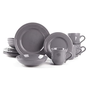 HomeVss, Pearl Dots Stoneware Dinnerware (16pc Set, Grey)