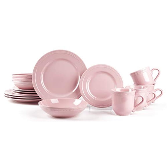 HomeVss, Pearl Dots Stoneware Dinnerware Set(16pc Set, Pink)