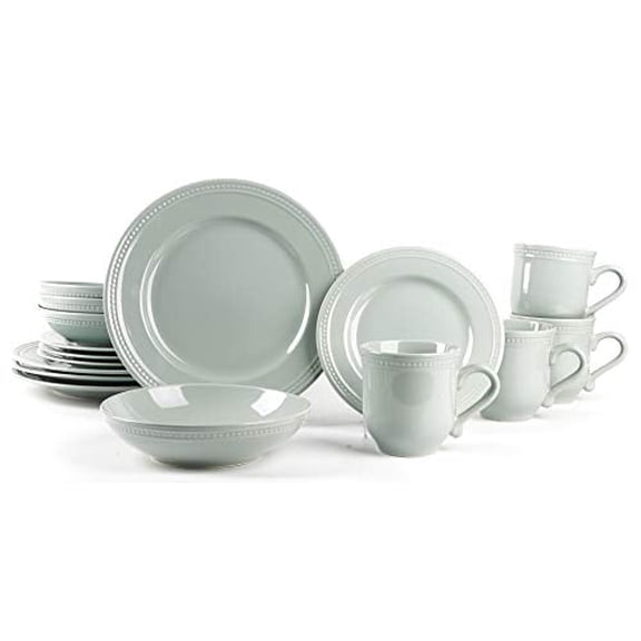 HomeVss, Pearl Dots Stoneware Dinnerware Set (16pc Set, Teal)