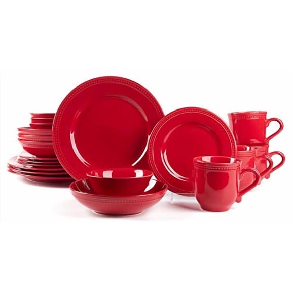 HomeVss, Pearl Dots Stoneware Dinnerware Set (20pc Set, Red) 20pc Set Red