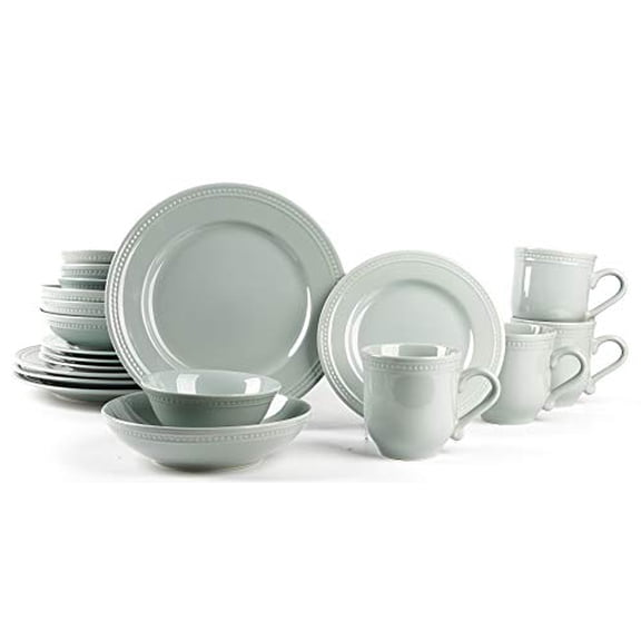 HomeVss, Pearl Dots Stoneware Dinnerware Set (20pc Set, Teal)