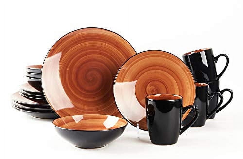 HomeVss, Stoneware Sonoma 16pc Dinnerware Set, Black + Speckled Spin Wash Spice