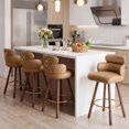 thumbnail image 1 of HomeZeer 26" Swivel Bar Stools Set of 4, Light Brown PU Leather with Back & Footrest, Solid Wood Legs Anti-Slip Base, Counter Height Stools for Kitchen Island, 1 of 10