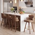 thumbnail image 1 of HomeZeer 26" Swivel Bar Stools Set of 4, Dark Brown PU Leather with Back & Footrest, Solid Wood Legs Anti-Slip Base, Counter Height Stools for Kitchen Island, 1 of 10