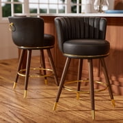 HomeZeer 24" Bar Stools Set of 2, Counter Height Bar Stools with Curved Back Swivel Barstools Pub Chairs with Wood Legs, Black