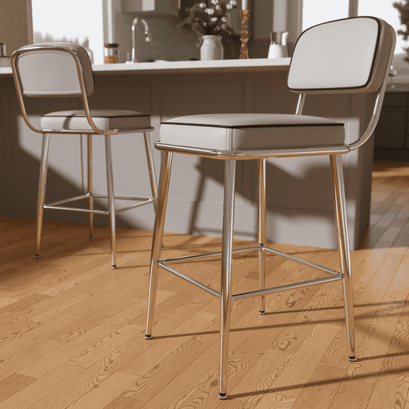 HomeZeer 26 Inch Counter Height Bar Stools Set of 2, Modern Counter Stools with Back,Square PU Leather Barstools for Kitchen Island, Solid Metal Frame Bar Chairs with Footrest,Gray