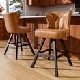 thumbnail image 1 of HomeZeer 360°Swivel Farmhouse Bar Stools Set of 2, 26" Brown Faux Leather with Low Back & Footrest, Metal Frame Counter Height Stools for Kitchen Island, Dining & Bar, 1 of 10