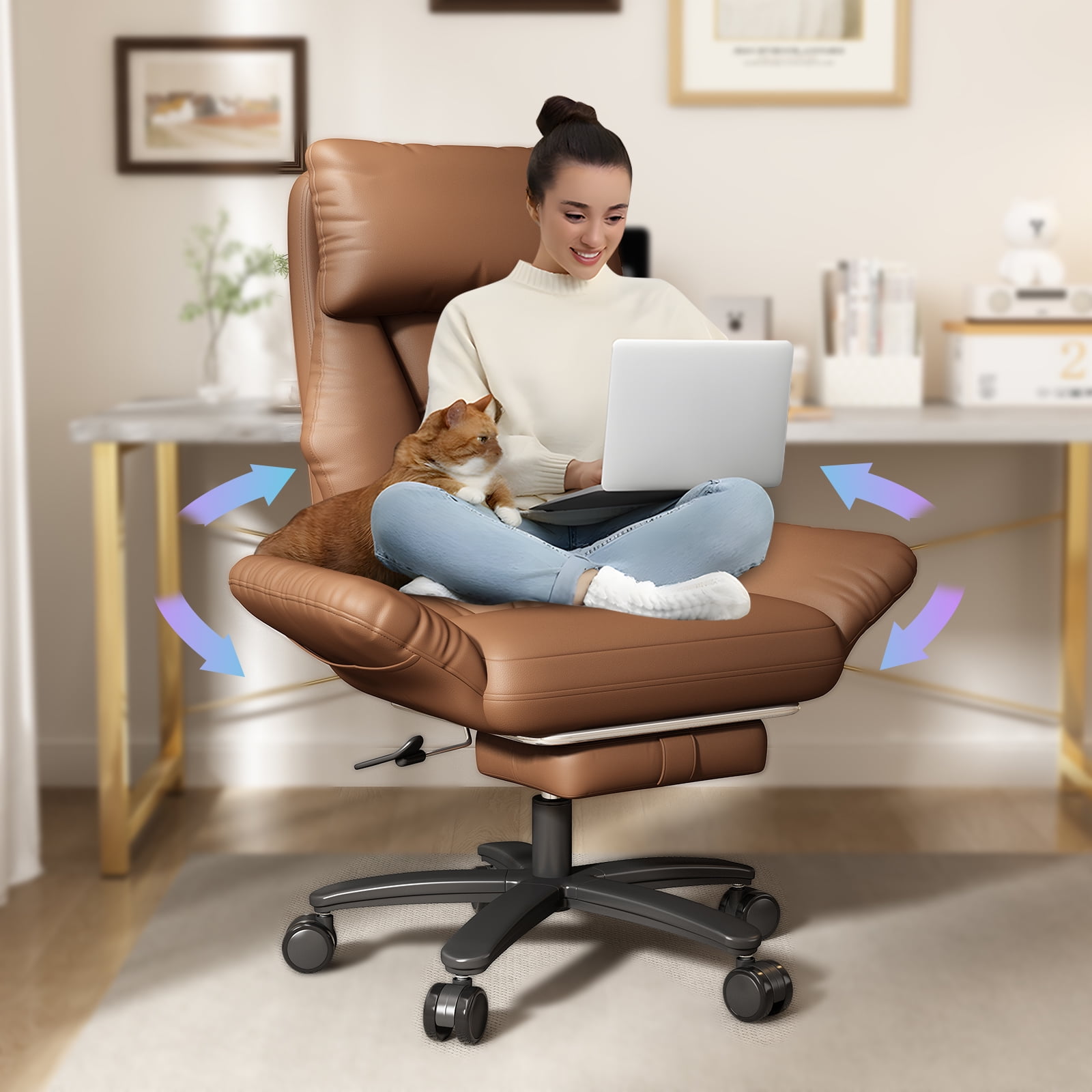 HomeZeer 500lbs Capacity Cross Legged Office Chair, Big and Tall