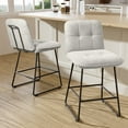 thumbnail image 1 of HomeZeer Bar Stools Set of 2, 26" Velvet Counter Height with Back & Footrest, Modern Upholstered Wide Seat Stool with Metal Legs for Kitchen Island, White, 1 of 10