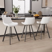 HomeZeer Bar Stools Set of 3, 26" Counter Height Bar Stools with Low Back and Footrest, PU Leather Upholstered Seat, Metal Legs Bar Chairs for Kitchen Island Dining, White