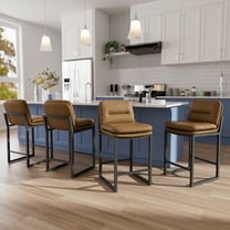 HomeZeer Bar Stools Set of 4, 26" Modern Square Seat  PU Leather Low Back Counter Height, Upholstered Kitchen Island Stools for Dining & Bar, Brown