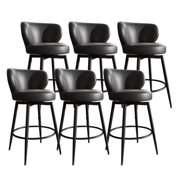 HomeZeer Bar Stools Set of 6, 26" Counter Height 360° Swivel with Low Back, PU Leather Upholstered Round Seat, 300lb Capacity Metal Legs for Kitchen Island, Dining& Bar, Black