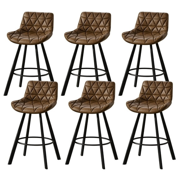 HomeZeer Bar Stools Set of 6, 26" Counter Height Bar Stools with Low Back and Footrest, PU Leather Upholstered Seat, Metal Legs Bar Chairs for Kitchen Island Dining, Brown